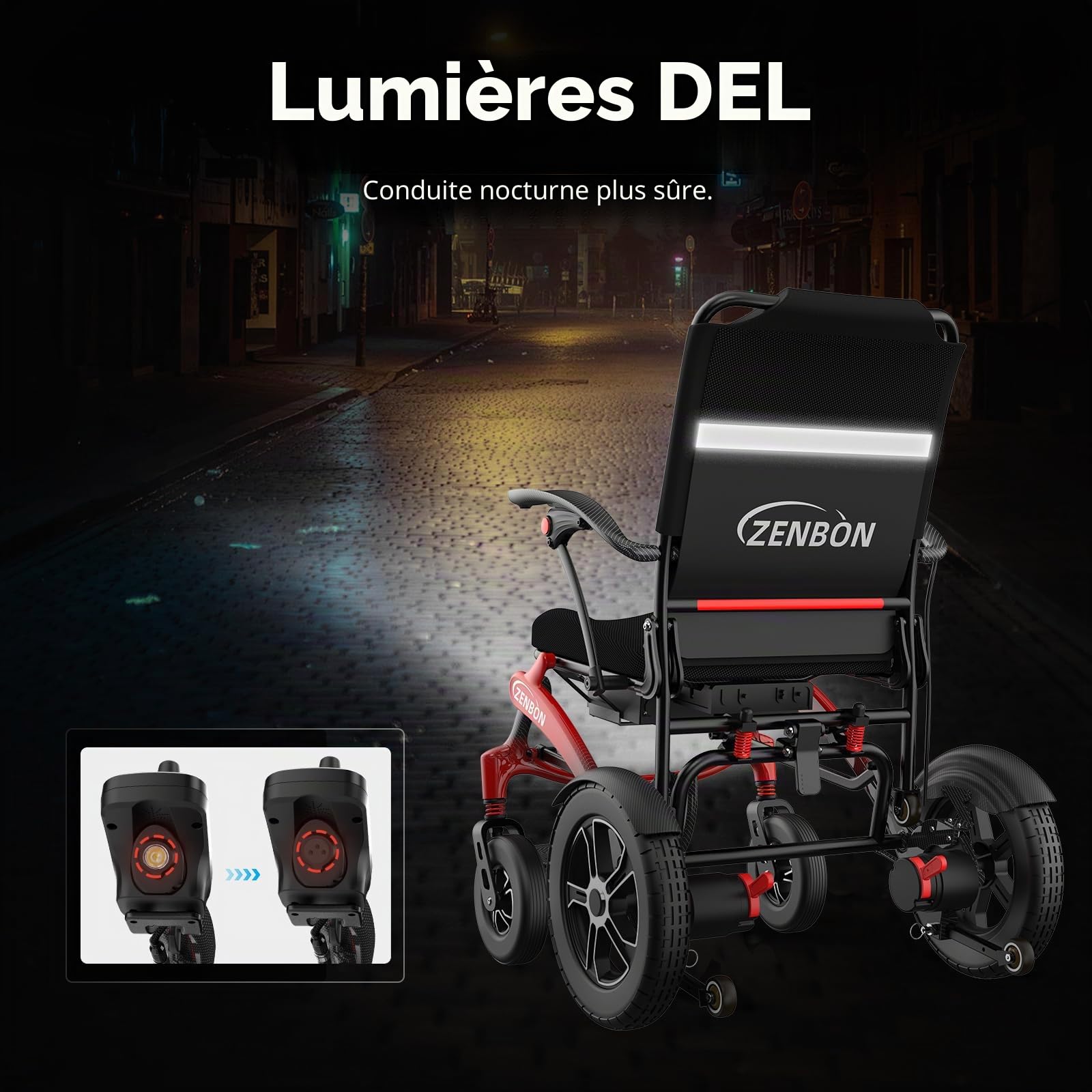 Fauteuil roulant électrique pliable en carbone 19,8 kg : 25 km fauteuils roulants électriques pour tous les terrains jusqu'à 150 kg
