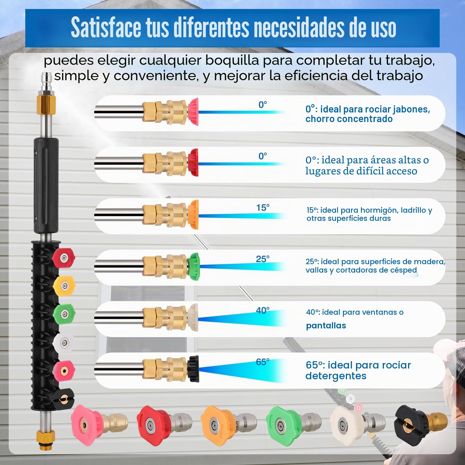 Kit de Extensión para Hidrolimpiadora 4000PSI,3 Varillas Curvas