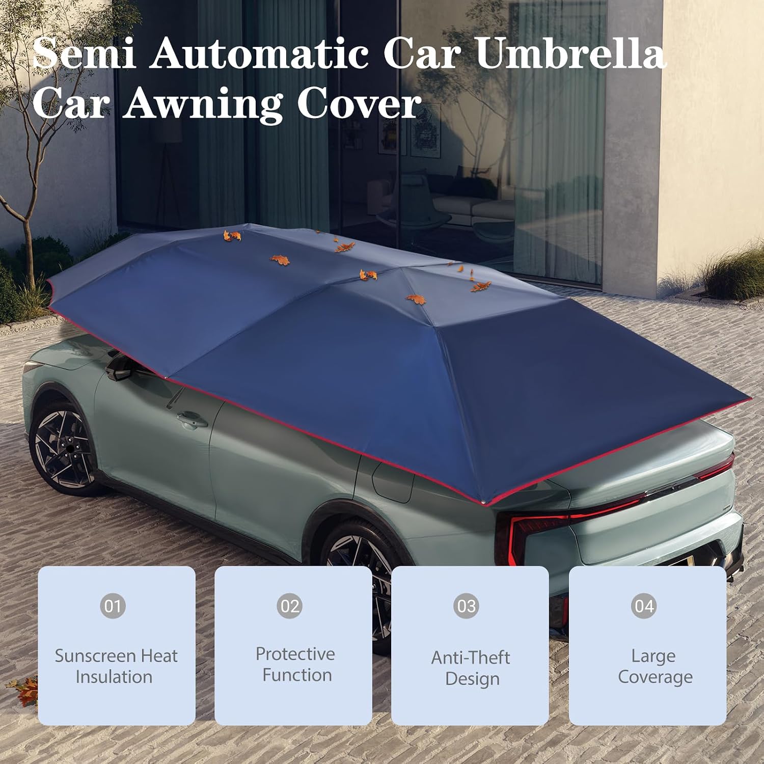 Semi Automatic Universal Car Tent | Tent Movable Carport | Folded Portable Auto Protection Car Umbrella | Sun Protection Car Awning Cover with Controller Control | 13.78x7.2FT | Navy Blue