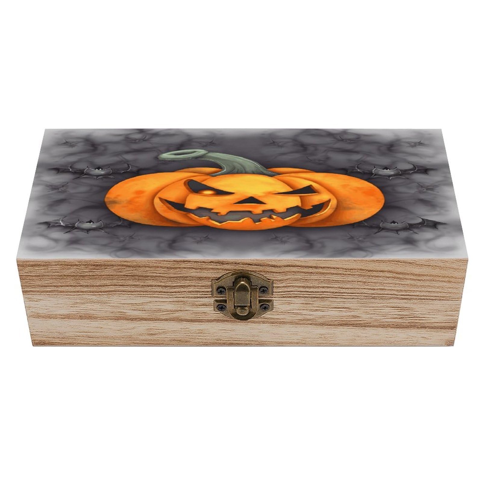 VstaDank Halloween Pumpkin Wooden Storage Box Decorative Jewelry Case with Lids Exquisite Wood Box Letters Gifts Acacia Wood Boxes Fashion Wooden Keepsake Boxes for Men Women