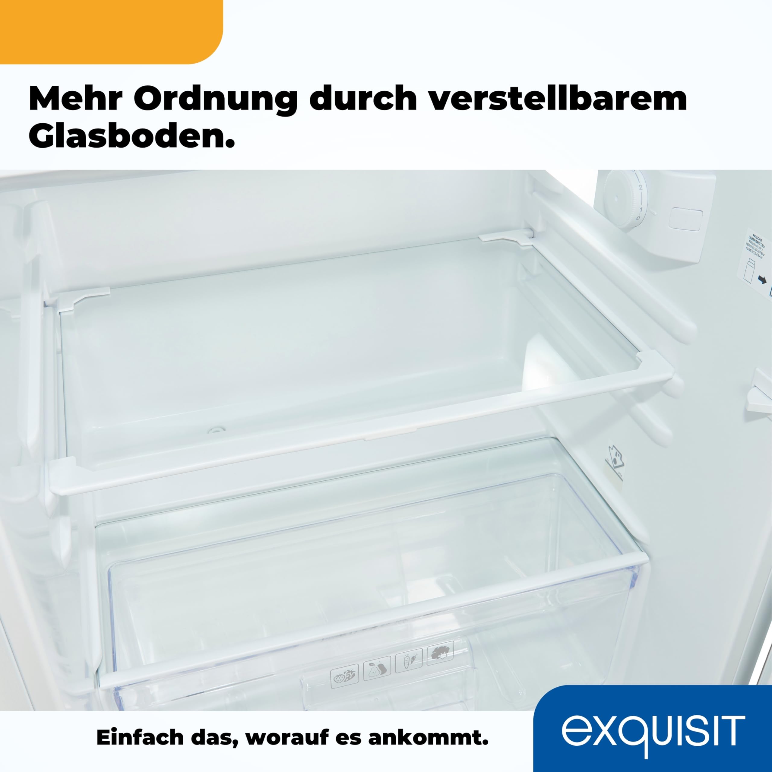 Exquisit EKS5131-4-E-040E Einbaukühlschrank mit Gefrierfach, 88cm Nische | Einbaugerät mit 118L Nutzinhalt, 4-Sterne-Gefrierfach, Schlepptür, LED-Licht & Gemüseschublade, leise 39 dB, Weiß