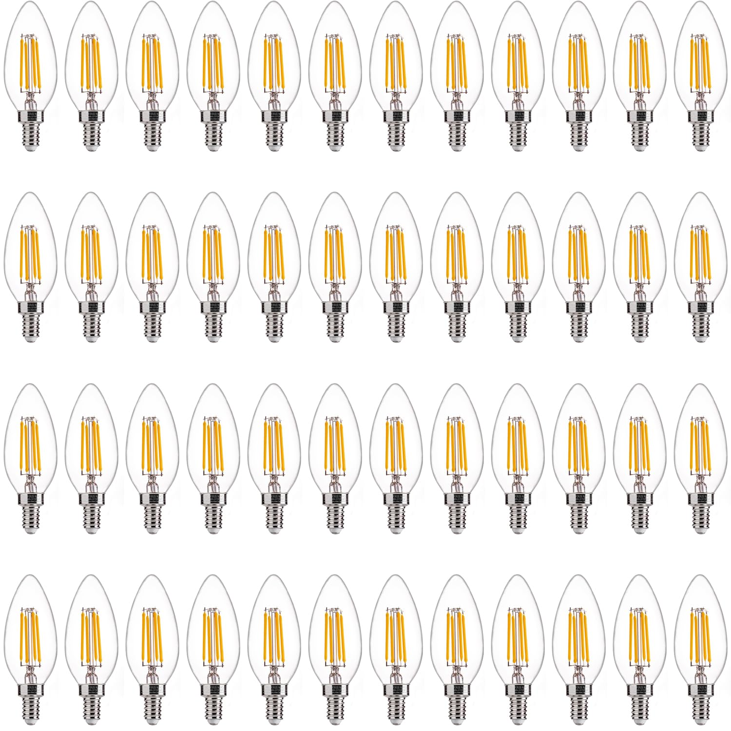 FLSNT 60W Equivalent LED Chandelier Light Bulbs, Dimmable LED B11 E12 Candelabra Base Bulbs, 3000K Warm White, 500LM, 48 Pack