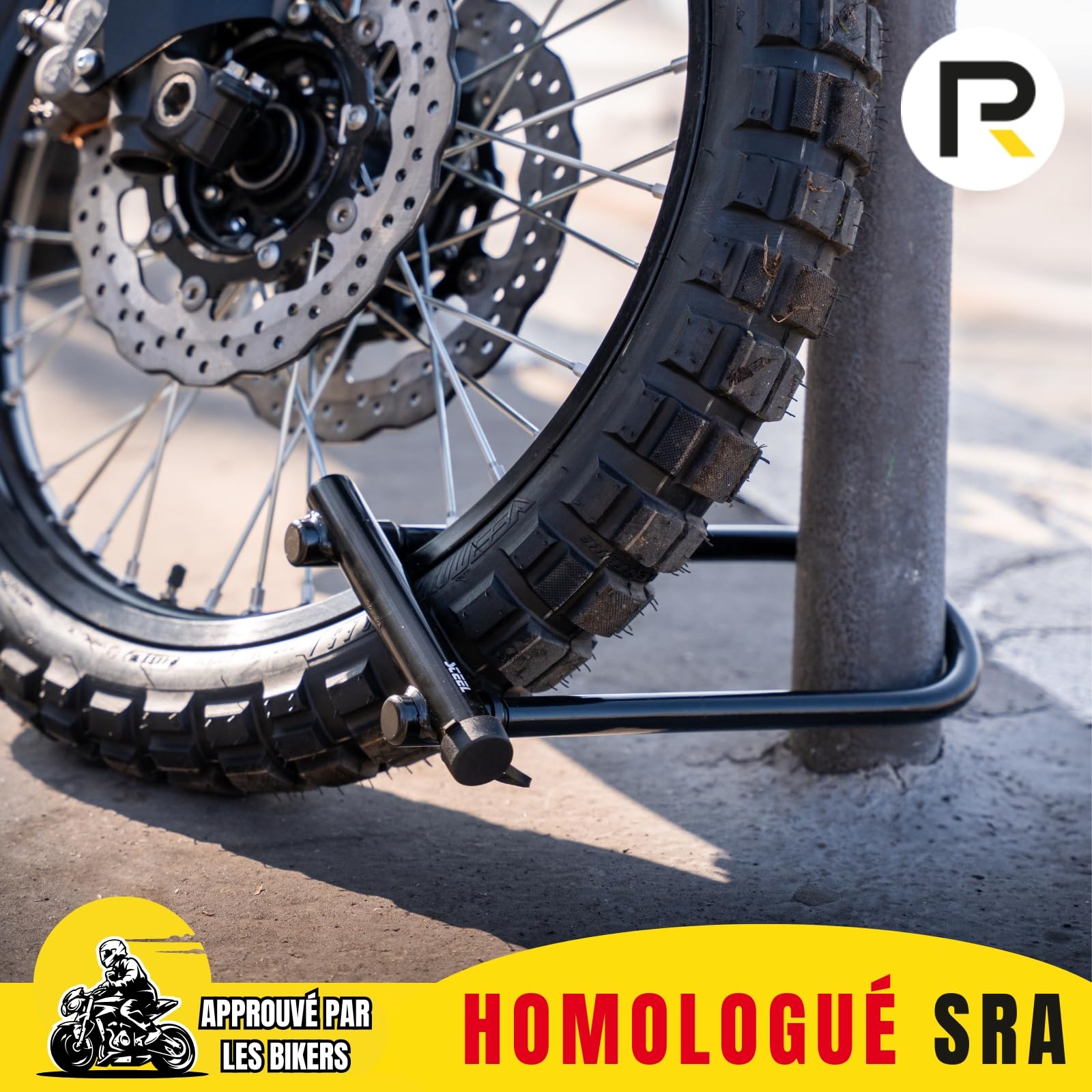 Motorradschloss SRA Ø18 mm Typ U – Motorradschloss SRA-zugelassen aus Zementstahl, entspricht den französischen Sicherheitsnormen – doppelter Verriegelungsmechanismus & Wendeschlüssel (Stahl 110)