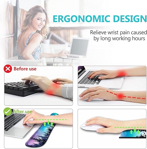 Miniatura 4 de AIMSA Reposamuñecas para teclado + alfombrilla para mouse + reposamuñecas para mouse + posavasos, base de goma antideslizante ergonómica de espuma