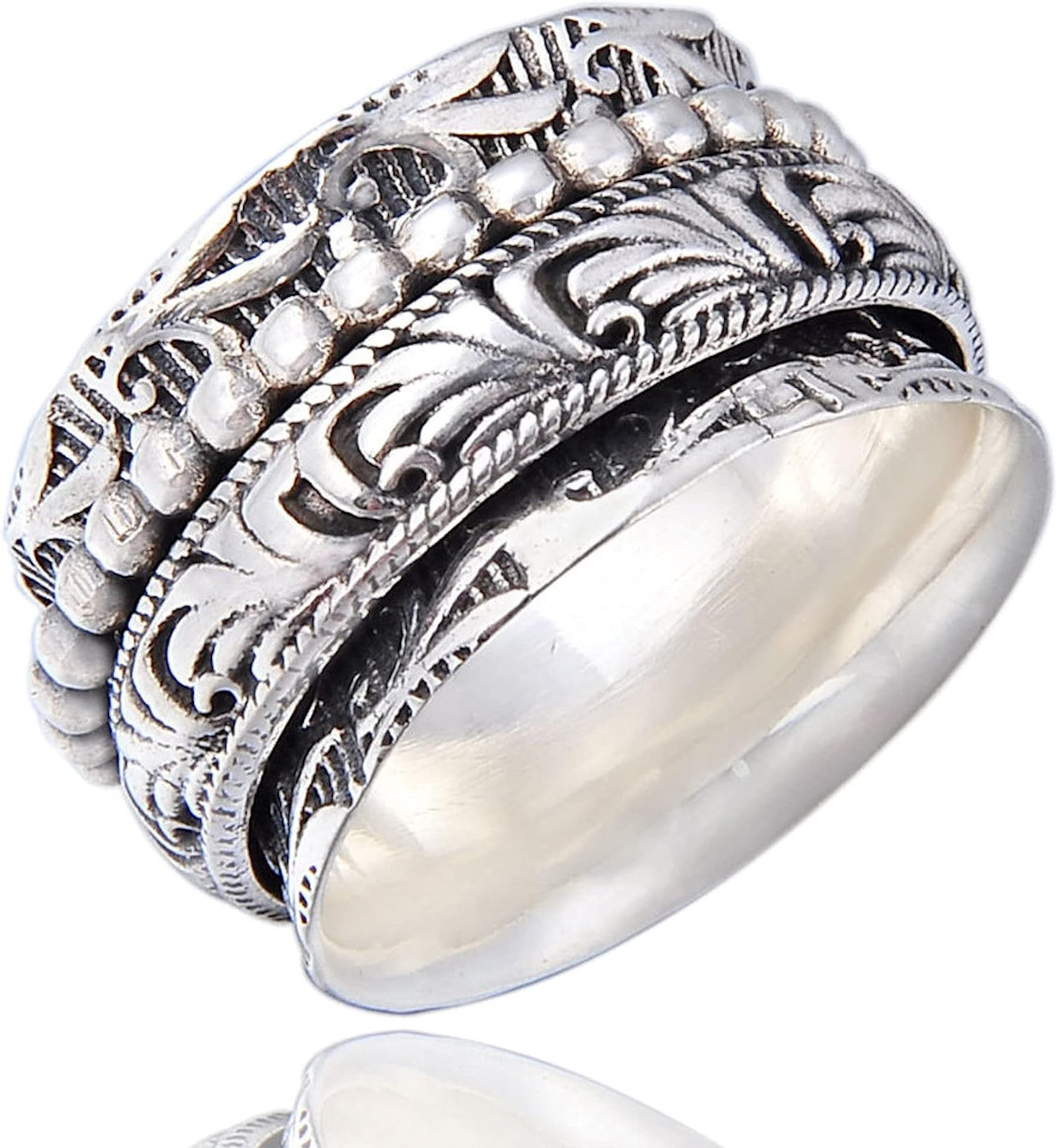 Energy Stone "Dancer" Sterling Silver Meditation Spinner Ring (Style UK61)