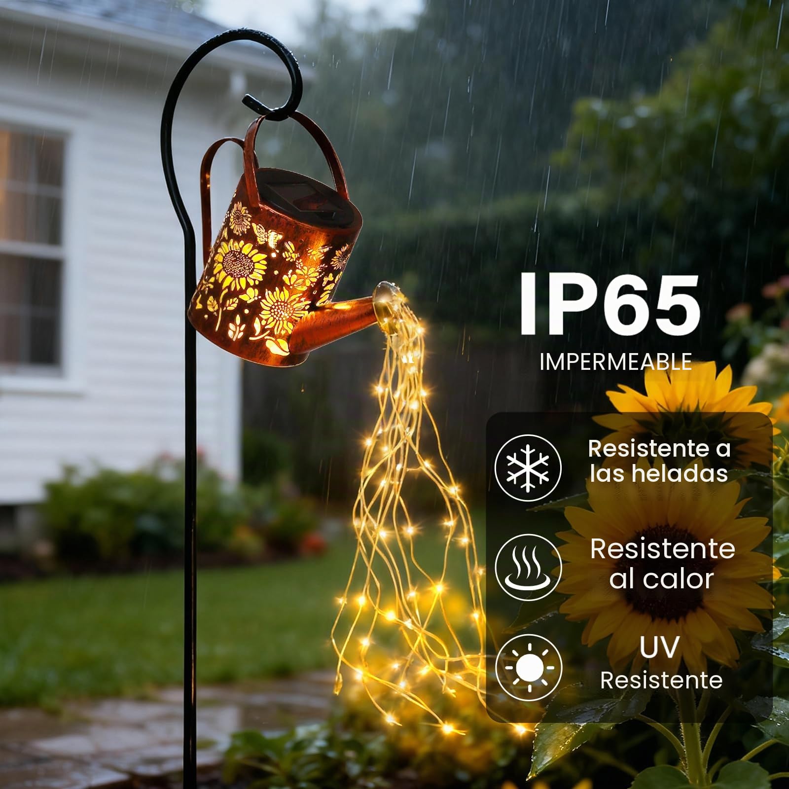 ZKLiLi luces solares al aire libre jardín girasol jardines luz, jardinería regalos, Mon Solar regado lata linterna para jardín, patio, patio, Pathway linterna planta decoración