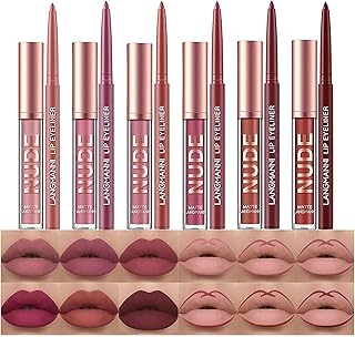 12Pcs Matte Liquid Lipstick + Lip Liner Pens Set, One Step Lips Makeup Kits Pigment Velvety Nude Lip Stain Waterproof Long Wear Lip Gloss Make up Gift Set (Set A)