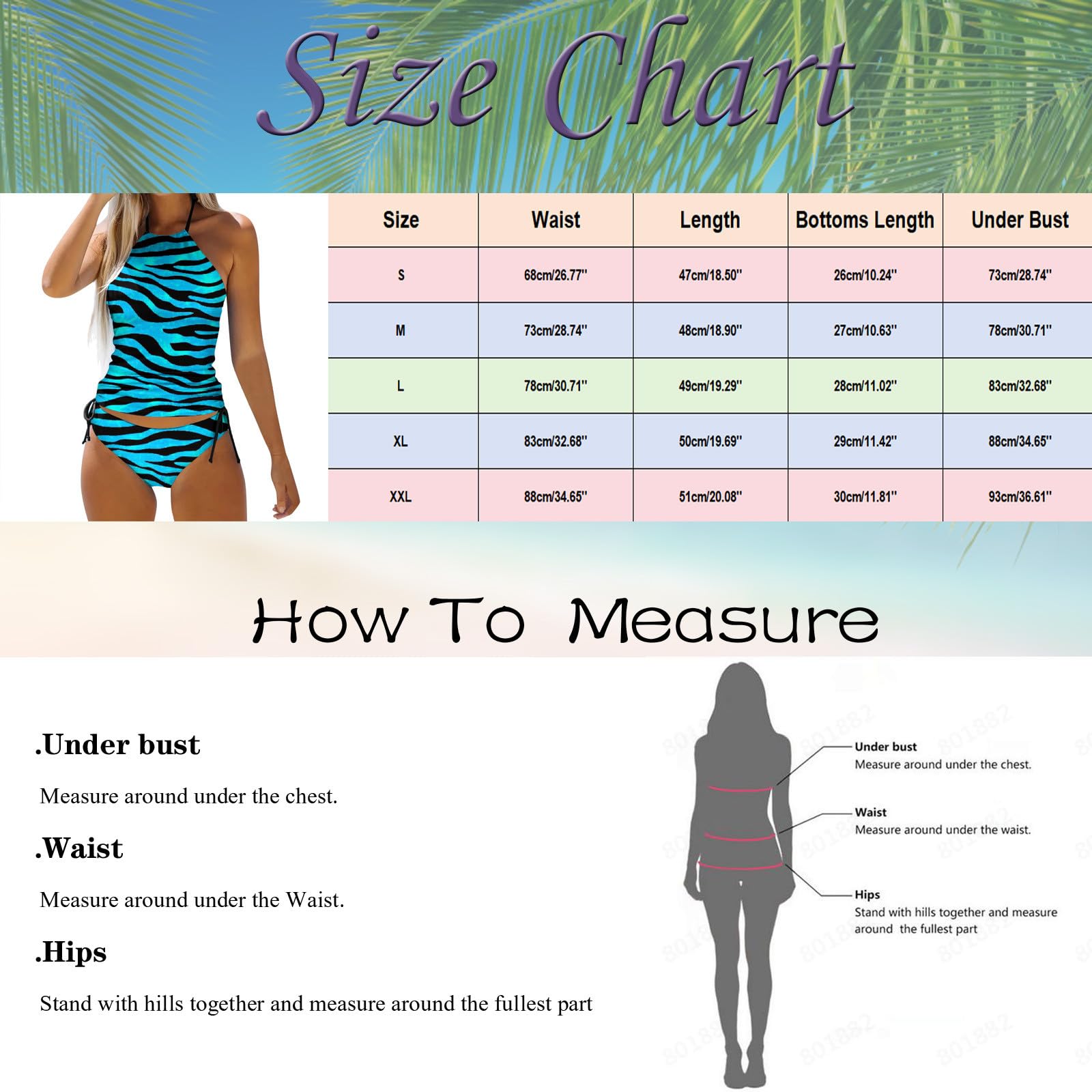 Generisch Costume da bagno da donna a due pezzi, a righe irregolari, con stampa tankini