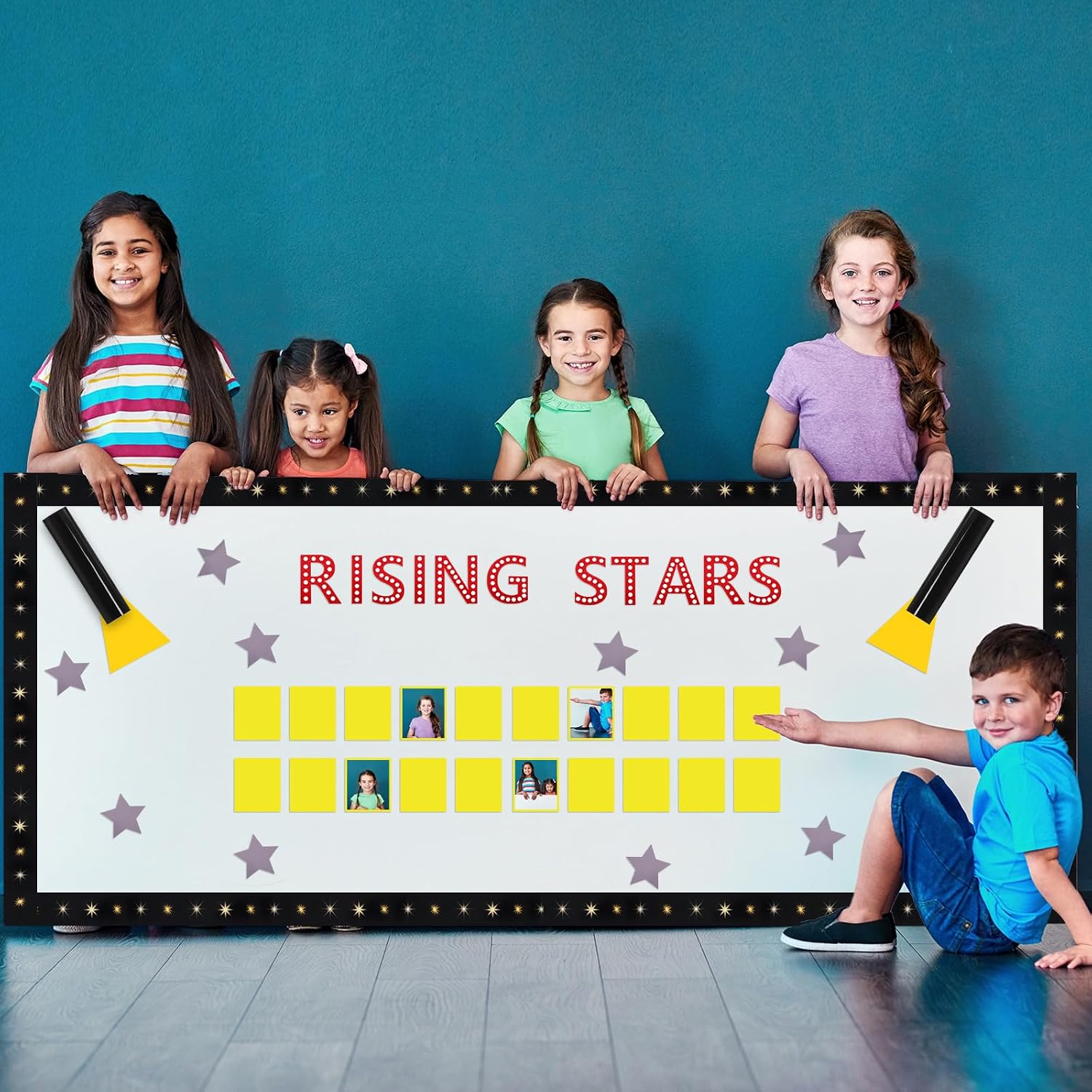 Tenceur 55 Pcs Movie Star Bulletin Board Set End of The Year Rising Stars Picture Frame Bulletin Board Grad Paper Cutouts for Class of 2026 School Classroom Blackboard Chalkboard Wall Decoration