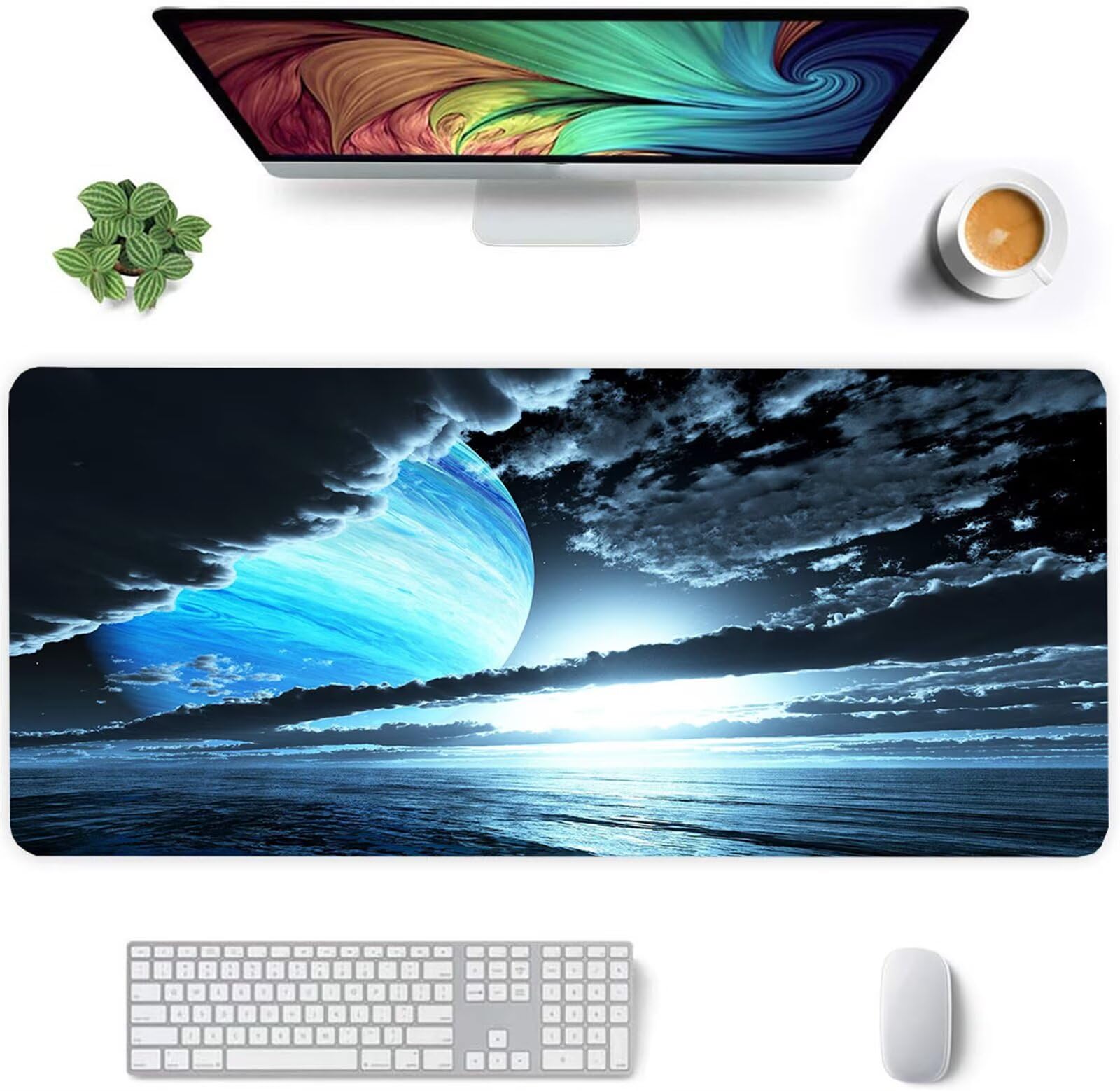 Alfombrilla Ratón XXL 1200x600x2mm Mouse Pad Grande Gaming,Alfombrilla Antideslizante,Tapete Escritorio con Bordes Cosidos,Alfombrilla Ratón para Jugadores, PC, Oficina, Nubes de Paisaje