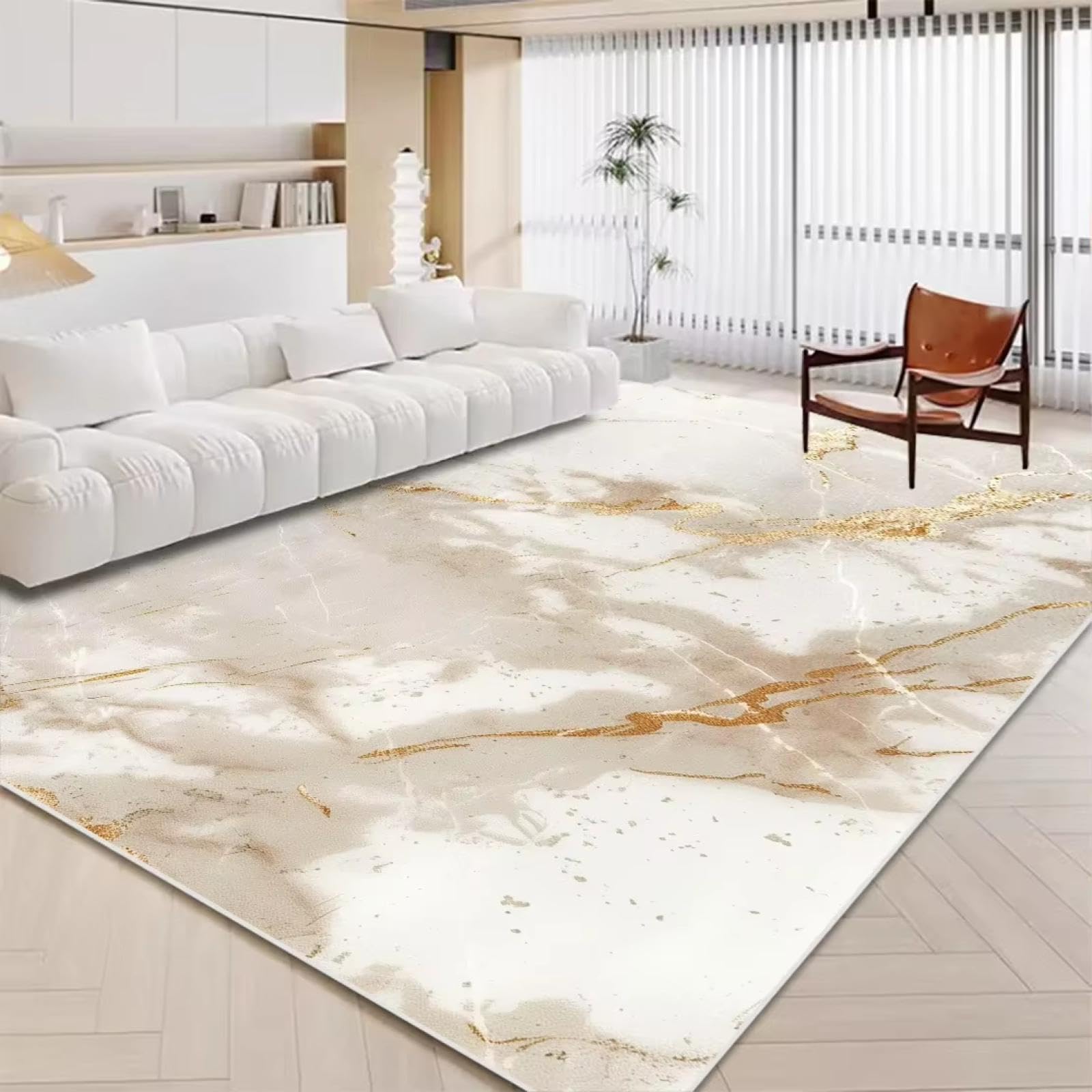Tapis de luxe lavable en machine style nordique blanc or 50x80cm