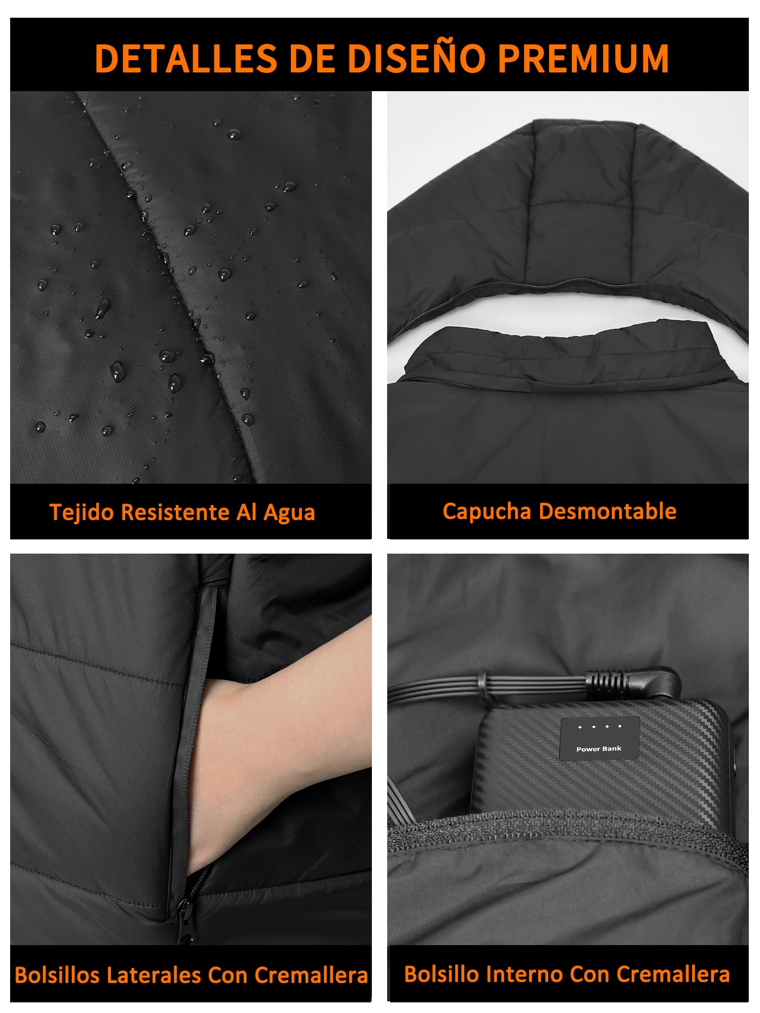 Chaqueta Calefactable 7.4V 16000mAh 7 Zonas de Calor Hombre Mujer con Capucha