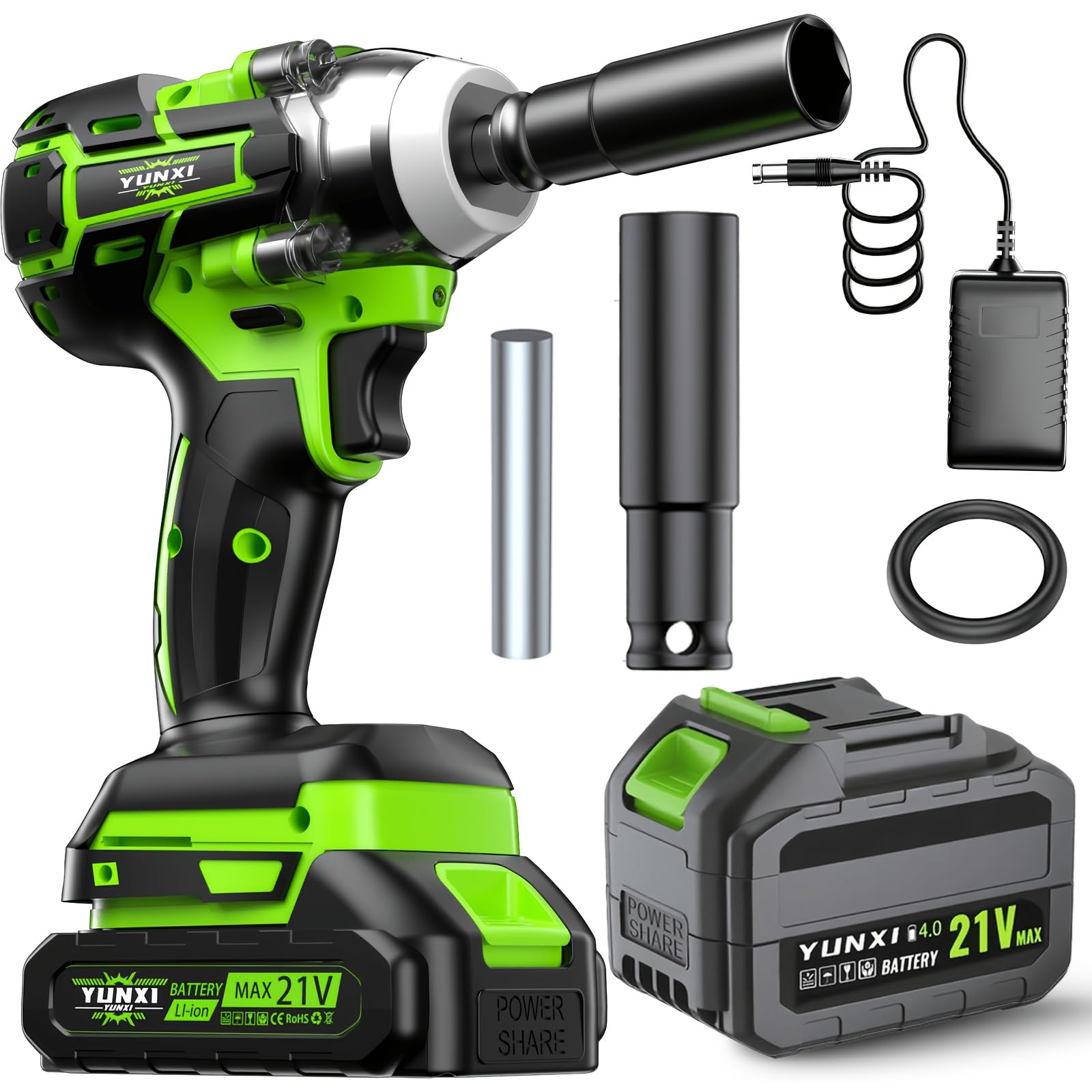 Brushless Cordless Wrench - Industrial Grade Power Tool, Optional Lithium-ion Wrench,Suitable for Home And Car Maintenance And Repair Tools (1*green+2pc)