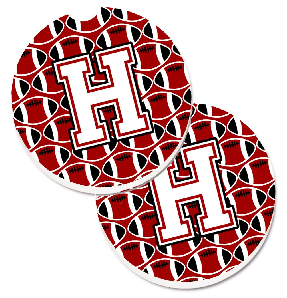 Letter H Football Cardinal & White Set of 2 Cup Holder Car Coaster