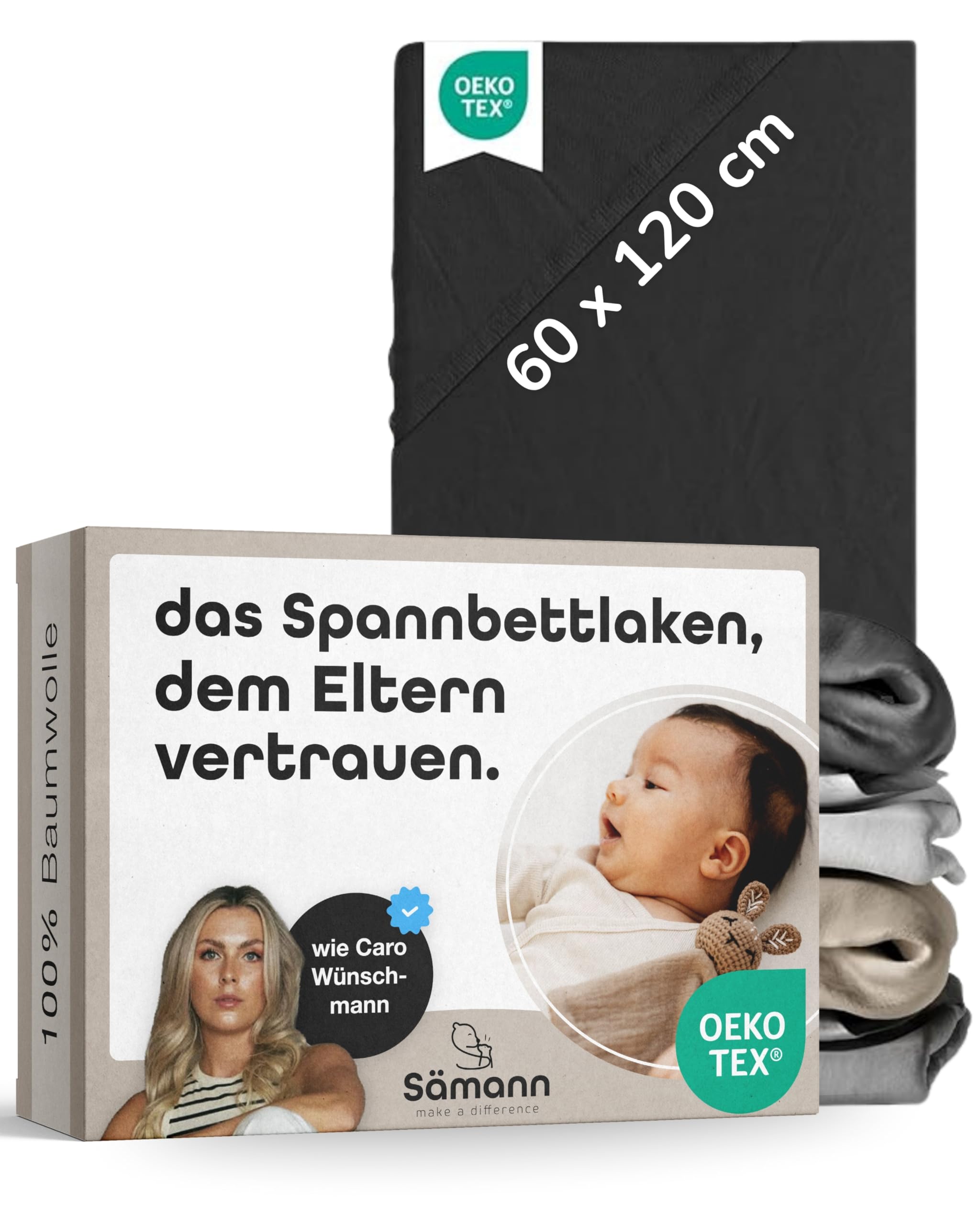 Sämann® Spannbettlaken Spannbetttuch Jersey 60x120 cm für Kinderbett & Juniorbett, Baumwolle schwarz