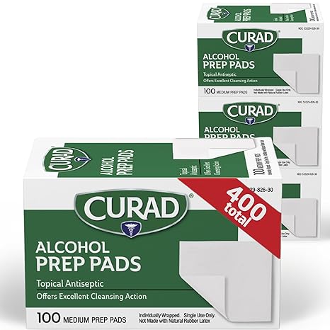 CURAD Alcohol Prep Pads (Pack of 4 Boxes) | 400 Pieces of Medium Isopropyl Wipes Individually Wrapped | First Aid Swabs for Cuts & Scrapes | Medical Pads for General Cleansing