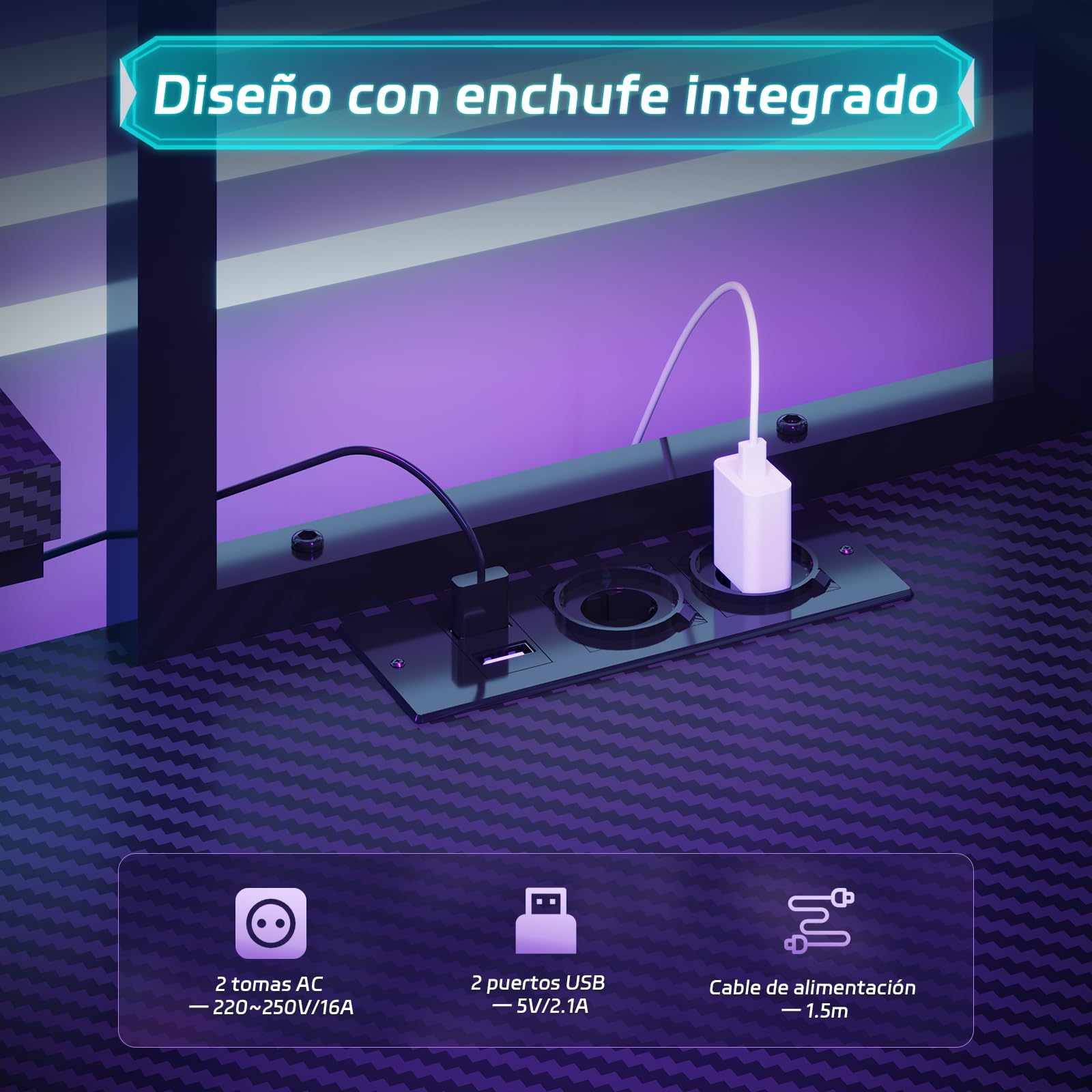 Devoko Escritorio gaming en forma de L con luces LED, 115 x 90 cm, escritorio para PC con enchufe de alimentación, 3 cajones, panel de rejilla, escritorio de E-Sports gaming, oficina, dormitorio