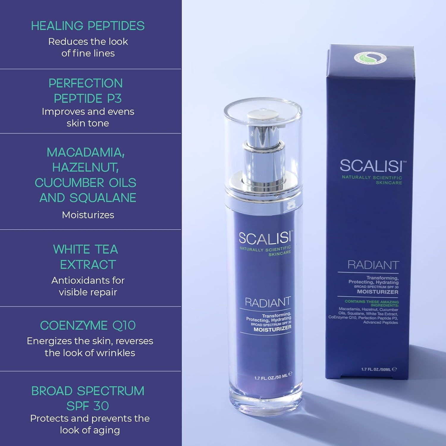 SCALISI RADIANT SPF 30 Moisturizer – Lightweight Daily Face Sunscreen with Anti-Aging Benefits – Clinically Proven to Reduce Fine Lines – No White Cast – All Skin Types