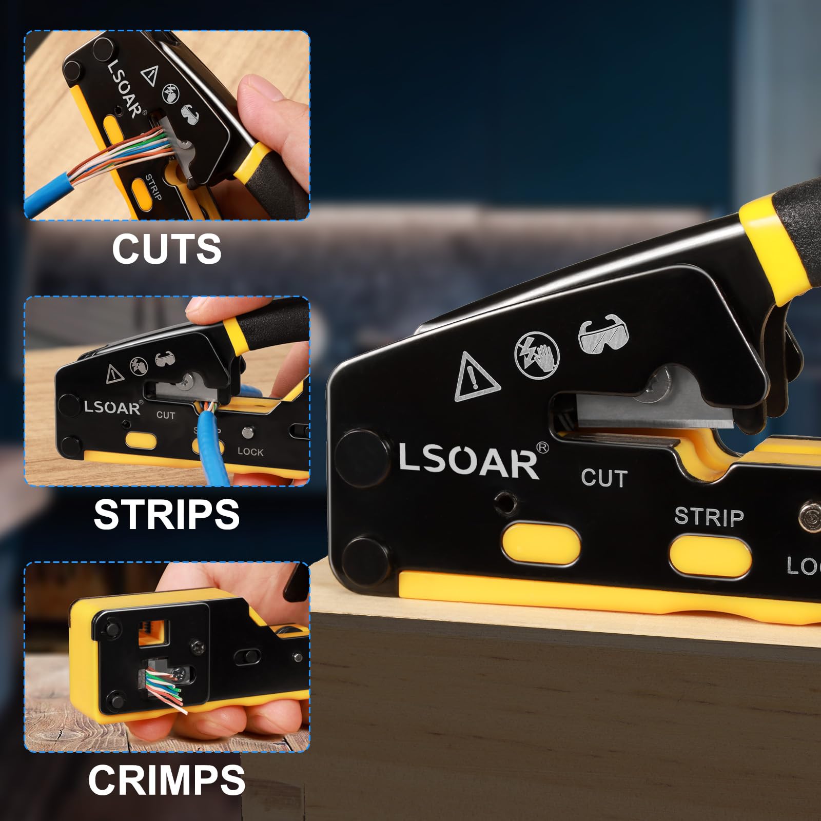 Kit de crimpadora de paso RJ45 con probador y 50 conectores Cat6 + botas | Diseño de paso, función 3 en 1, 50 conectores CAT6, probador de cables de red, agarre ergonómico, compatible con Cat5/5e/6