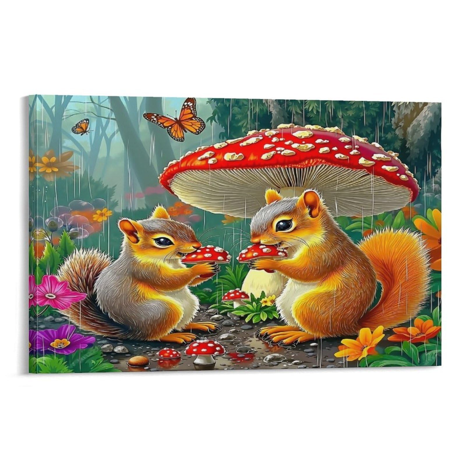 CPLVKWRQJ Squirrels Under Mushroom Individual Squirrels Eat Mushrooms Under Giant Cap Canvas Wall Art - Office Canvas Print Fade Resistant Wall Focal Art Ready to Hang 12x18inch(30x45cm)