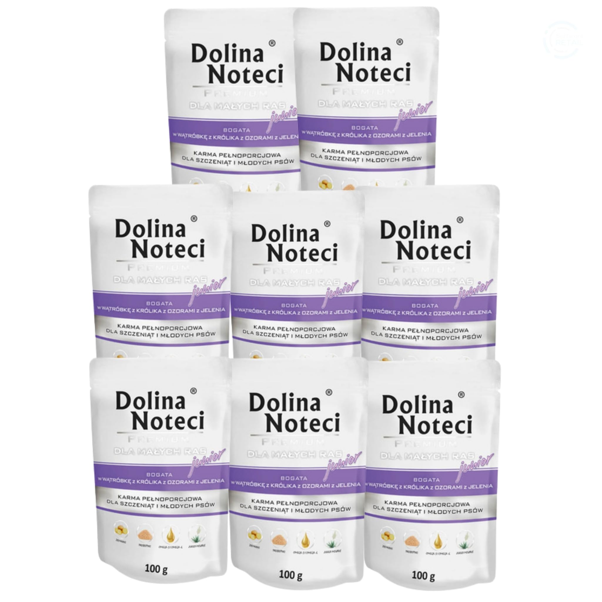 Dolina Noteci Premium Puppy Food for Small Breeds - Rabbit Liver & Deer Tongues - Complete Wet Dog Food - Grain-Free Natural Recipe - 8x 100g Pouches - Hypoallergenic