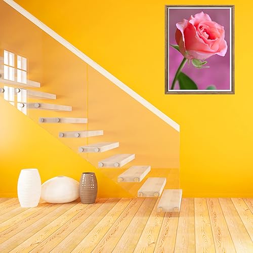 Miniatura 2 de Bimkole Kit de pintura de diamantes 5D rosa rosa, flores de taladro completo, juego de bordado de diamantes de imitación de bricolaje con diamantes