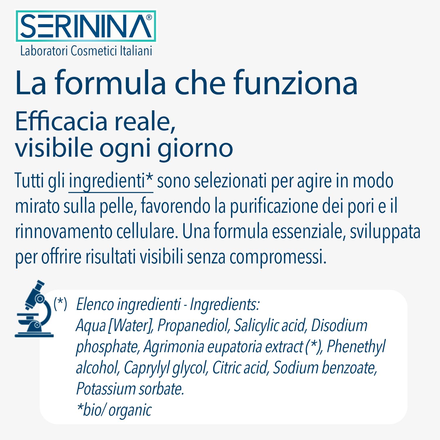 SERININA Acido Salicilico Viso - Salycilic Acid Peeling Viso Siero Esfoliante - per Acne, Brufoli, Pori Dilatati e Punti Neri - Scrub Peeling Chimico - Made in ITALY