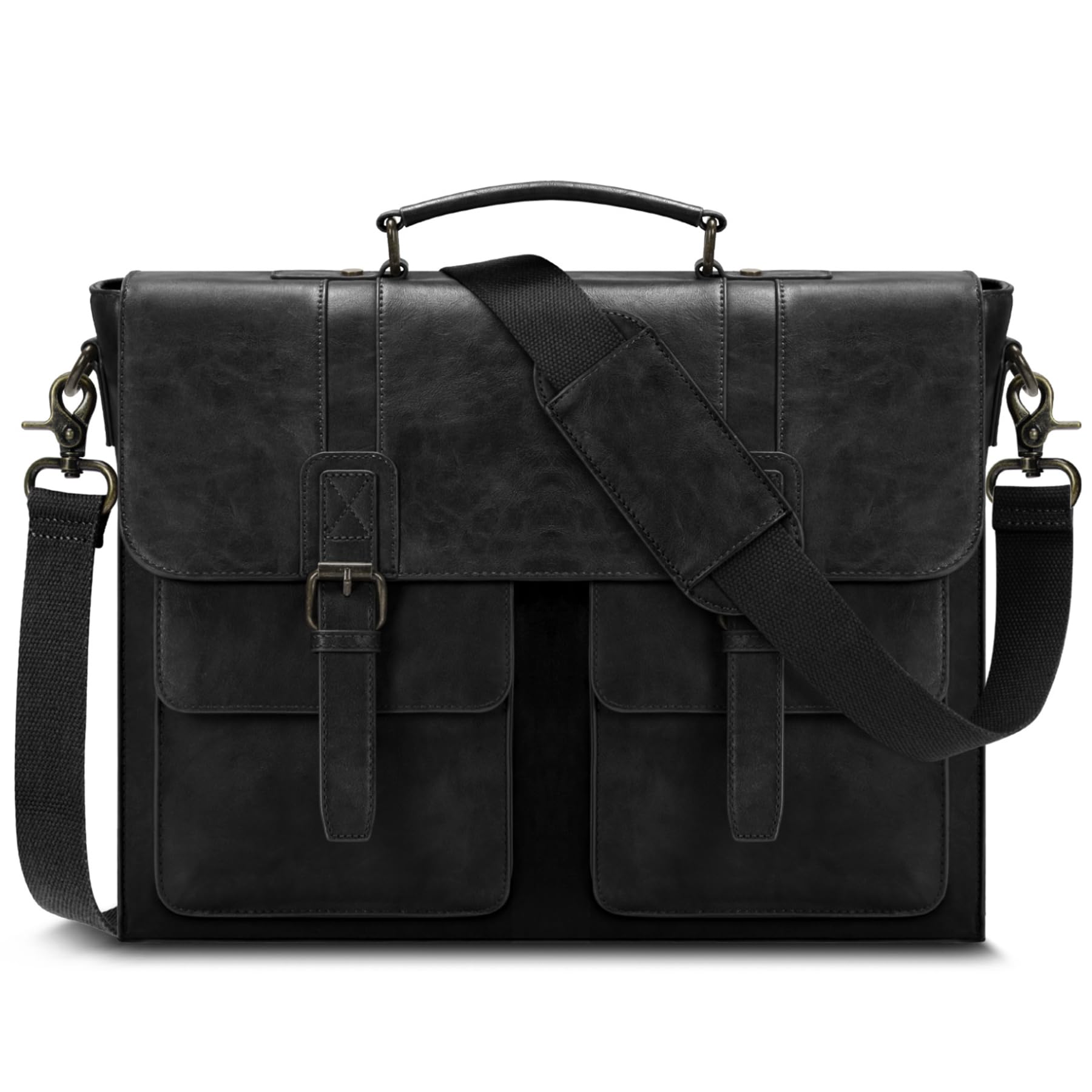 RAINSMORE Borsa Lavoro Uomo PU Pelle Borsa Porta PC 15.6 Pollici Impermeabile Porta Computer Portatile Tracolla per Università Ufficio Nero