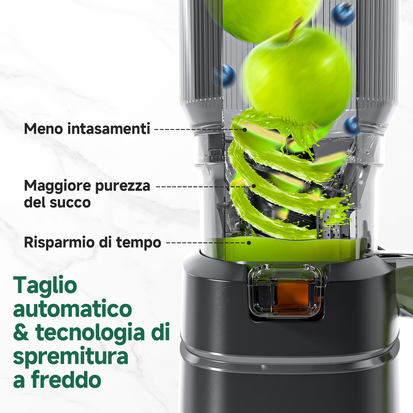 AMZCHEF Estrattore Automatico, Apertura 150MM e Capacità 2L Estrattore Frutta e Verdura Intera, 250W Estrattori di Succhi Professionale con Triplo Filtro - Nero