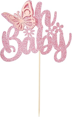 Miniatura 14 de Gyufise 1 pieza de decoración de pastel de mariposa Oh Baby con purpurina dorada para baby shower, decoración de pastel de mariposa para revelación