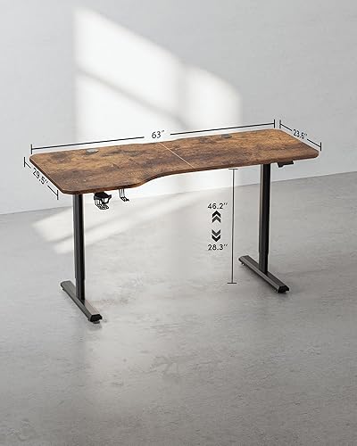 Miniatura 3 de FEZIBO Escritorio de pie en forma de L de 63 x 28 pulgadas, mesa de oficina eléctrica de altura ajustable, escritorio de pie sentado, parte superior