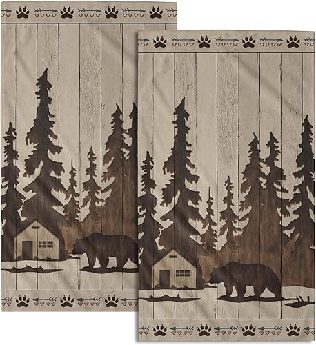Brown Bear - Juego de 2 toallas de mano suaves para invitados, decoración de baño, cocina fina, para platos de té
