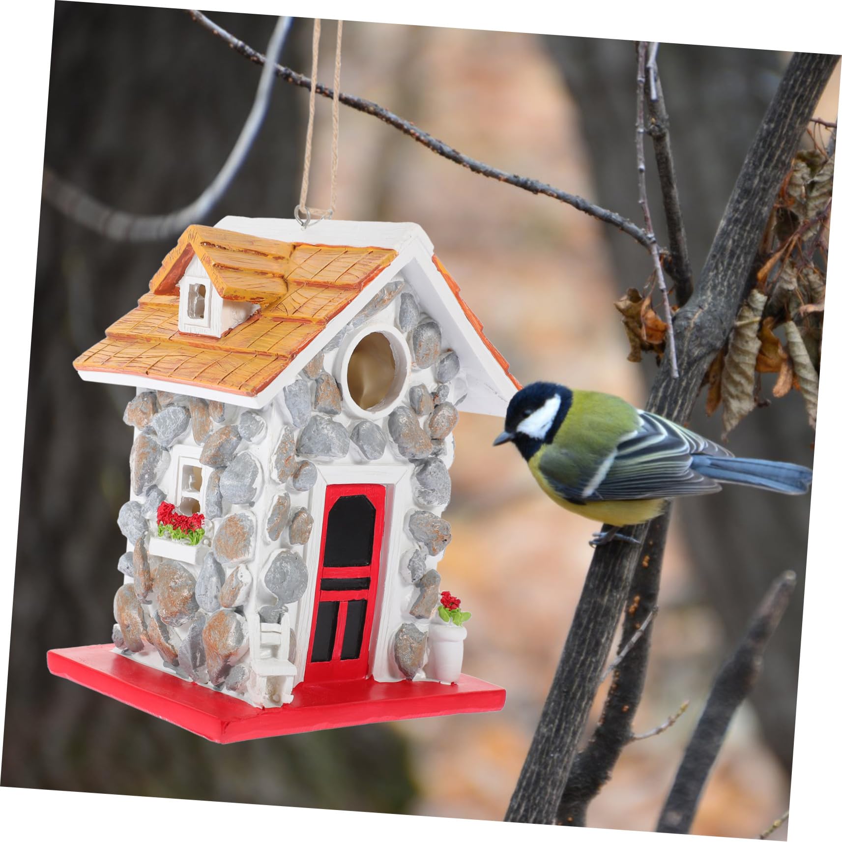 Robustes Kunstharz-Vogelhaus zum Aufhängen Garten, dekorative Nesthütte aus Stein, die einen sicheren Unterschlupf Nistplatz bietet. Vogelhaus-Ornament im Freien für den Naturschutz und