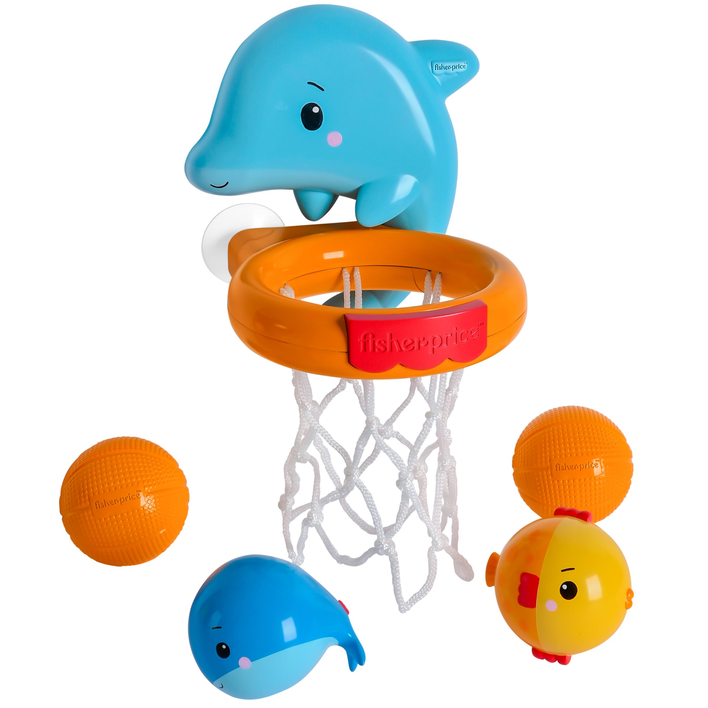 Dolphin Dunk Bath Set, 5-Piece Baby Bath Toy with Dolphin Basketball Hoop, Floating Balls & Water Animal Toys for Babies & Toddlers 6M+