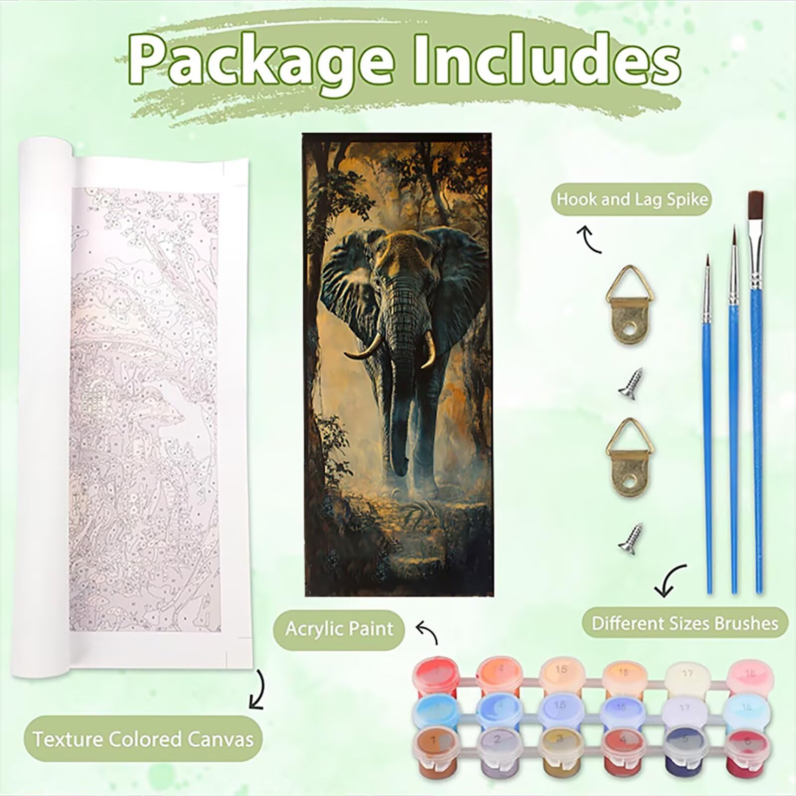 Malen Nach Zahlen 50x150cm Leinwand Elefant Malen Nach Zahlen Erwachsene mit Ohne Rahmen, DIY Kreativ Set für Erwachsene mit Pinseln und Acrylfarbe, Zimmer Deko Wald Landschaft Geschenk, P0M-959