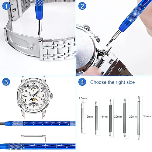 Vista 5 de JOREST Kit de reparación de relojes, para reemplazo de batería de reloj y ajuste de correa de reloj y limpieza de relojes, removedor de espalda