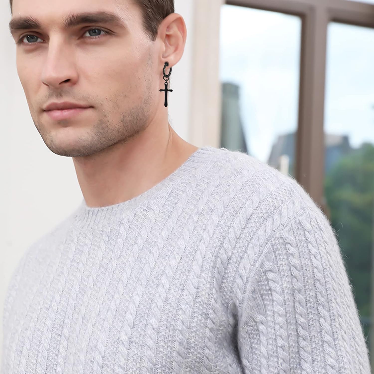 NEWITIN 15 Pairs Magnetic Stud Earrings for Men Clip on Earrings Stainless Steel Magnet Earring Unisex Dangle Cross CZ Hoop Magnetic Stud Earring Set for Men Women - Image 7