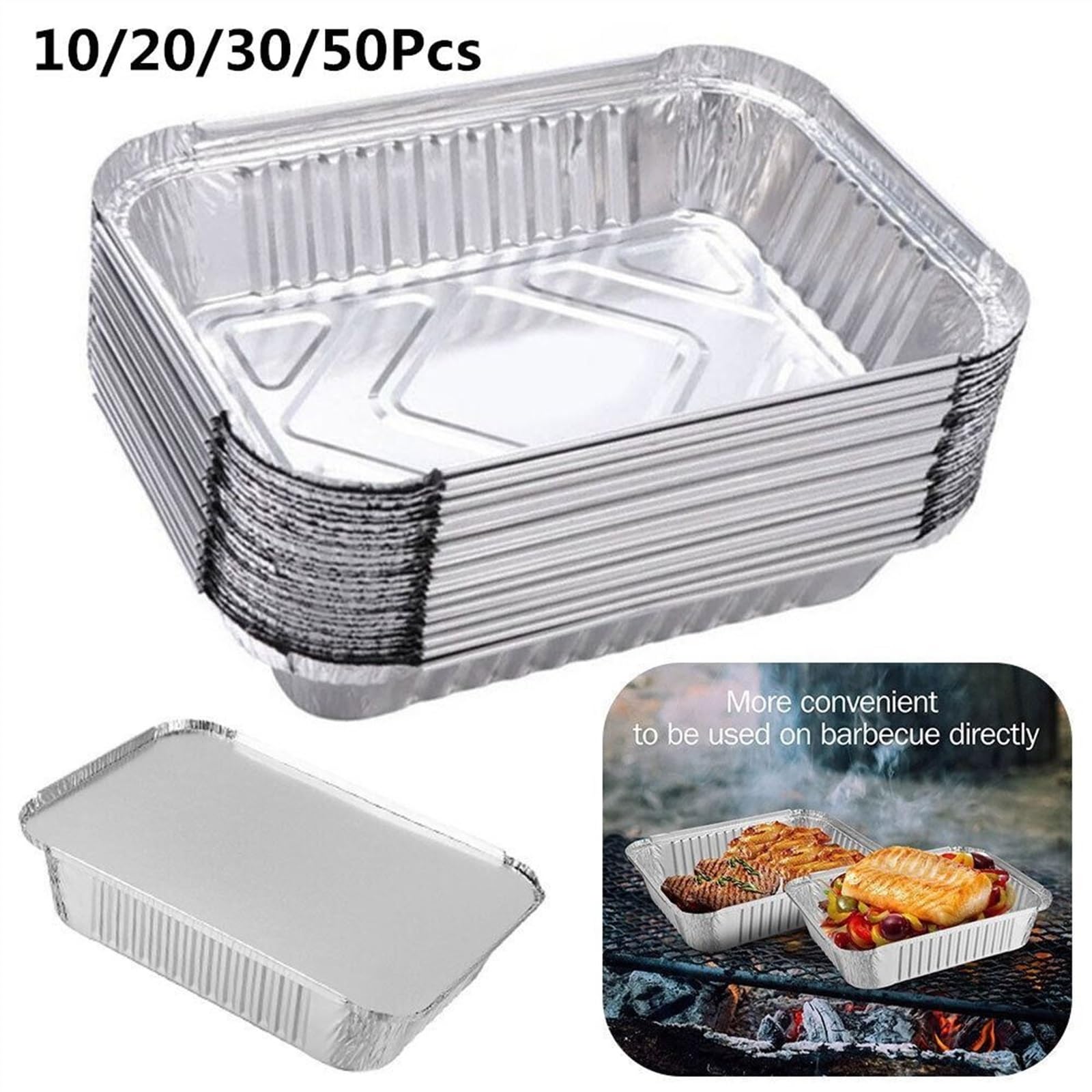 10/20/30/50 Cajas de Aluminio para Platos, bandejas para Catering, latas para Hornear Pasteles y Barbacoa (30 Unidades)