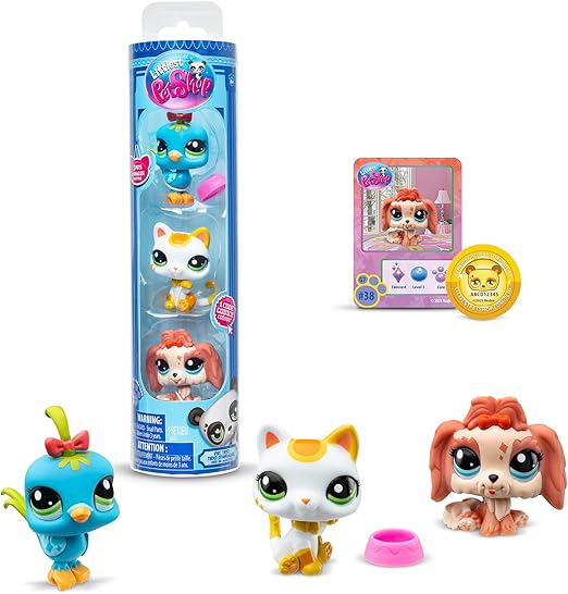 BANDAI Littlest Pet Shop, Set of 3 Pets LPS City Vibe, Moving Heads, Generation 7, Pets from #35 to #42, for Kids 4 Years +, BF00551 Multicolor