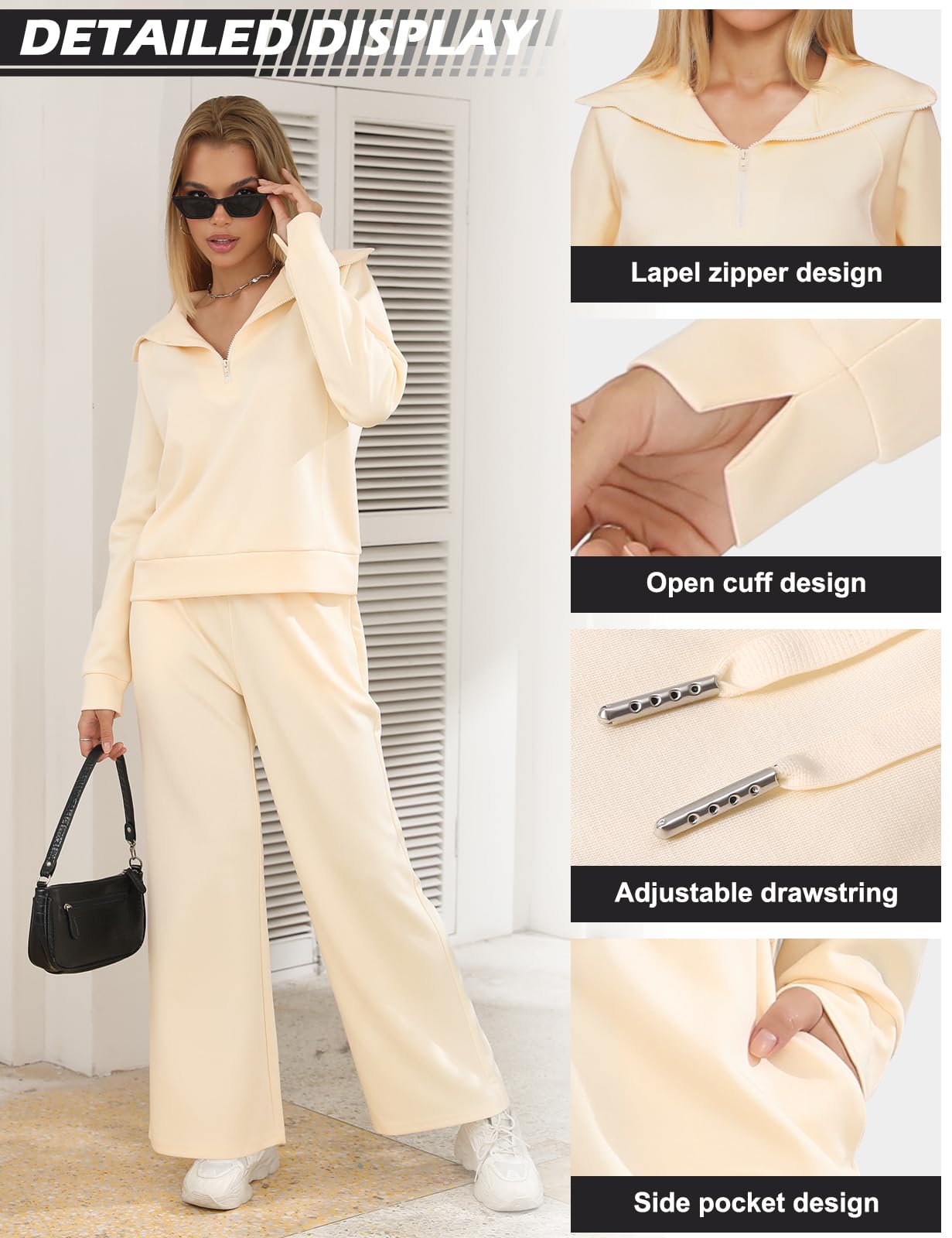 Conjunto deportivo de 2 piezas para mujer, sudadera con media cremallera, pantalones de chándal de pierna ancha, conjunto moderno a juego