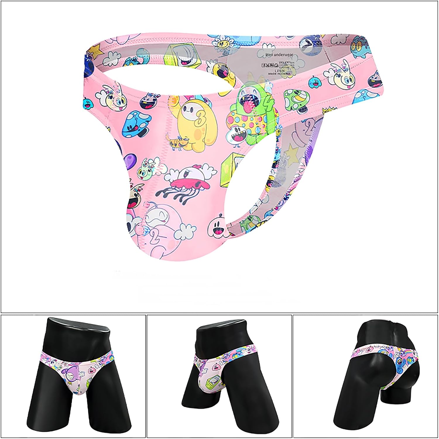 Cute Cartoon Thongs High Cross Men's G String Sexy Low Rise Graffiti Print Underwear - Image 3