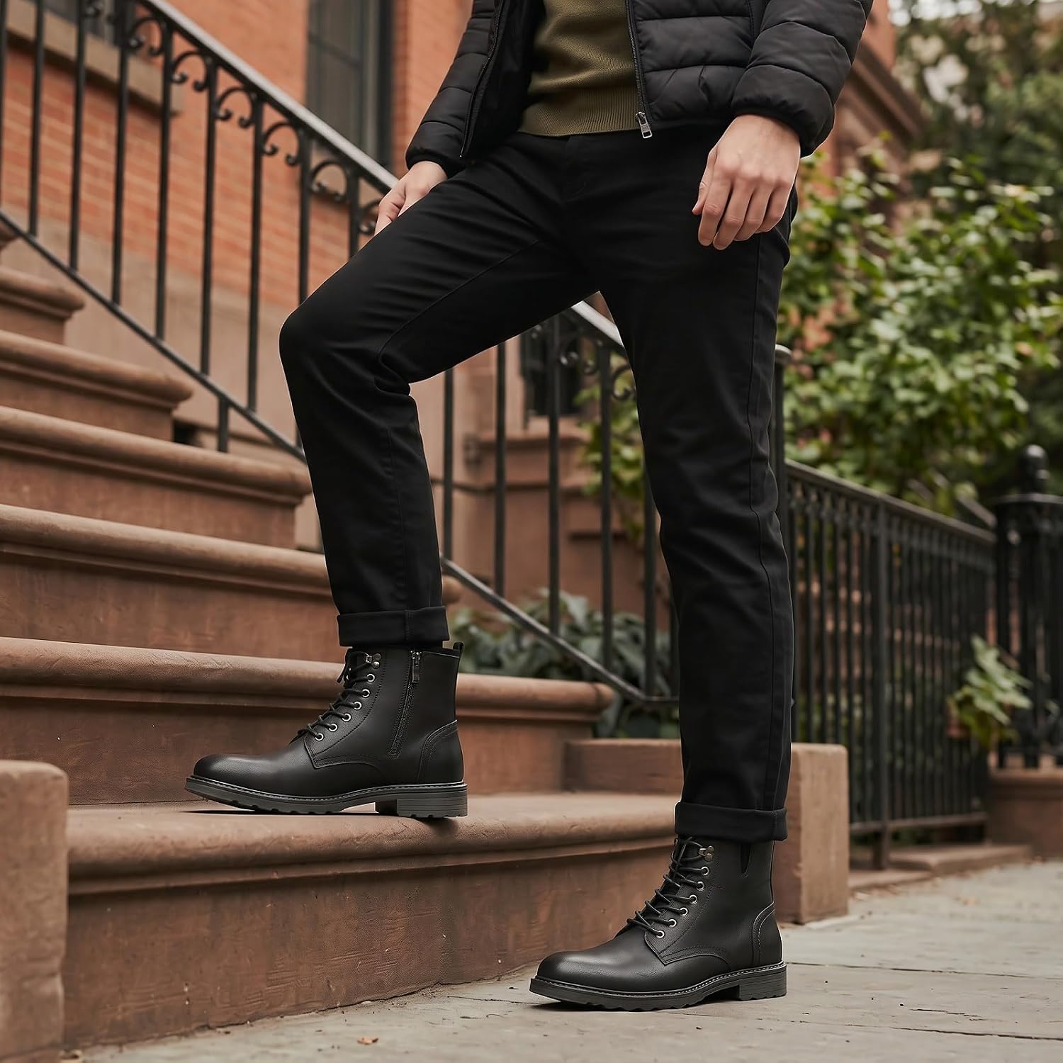 Men's Chukka Boots, Casual Ankle Boots for Men with Side Zipper, Elastic Side Panel and Lace-Up Design, Arch Support, Comfortable Insole and Non-Slip Sole for Office, Travel and Everyday Wear