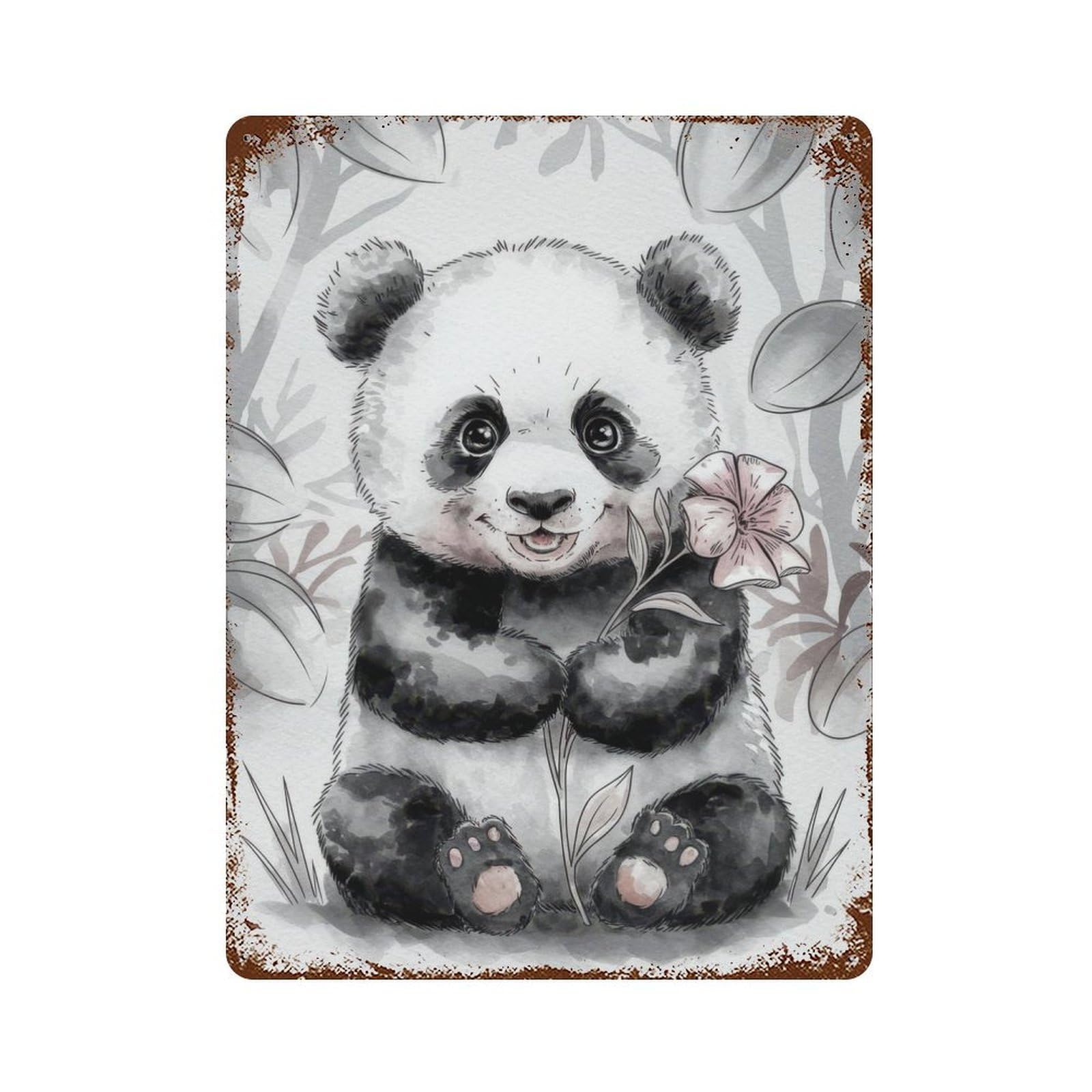 Cute Panda with Flower Decorative Tin Sign 15.7"x11.8", Farmhouse Wall Decor for Living Room, Hallway And Home Decor