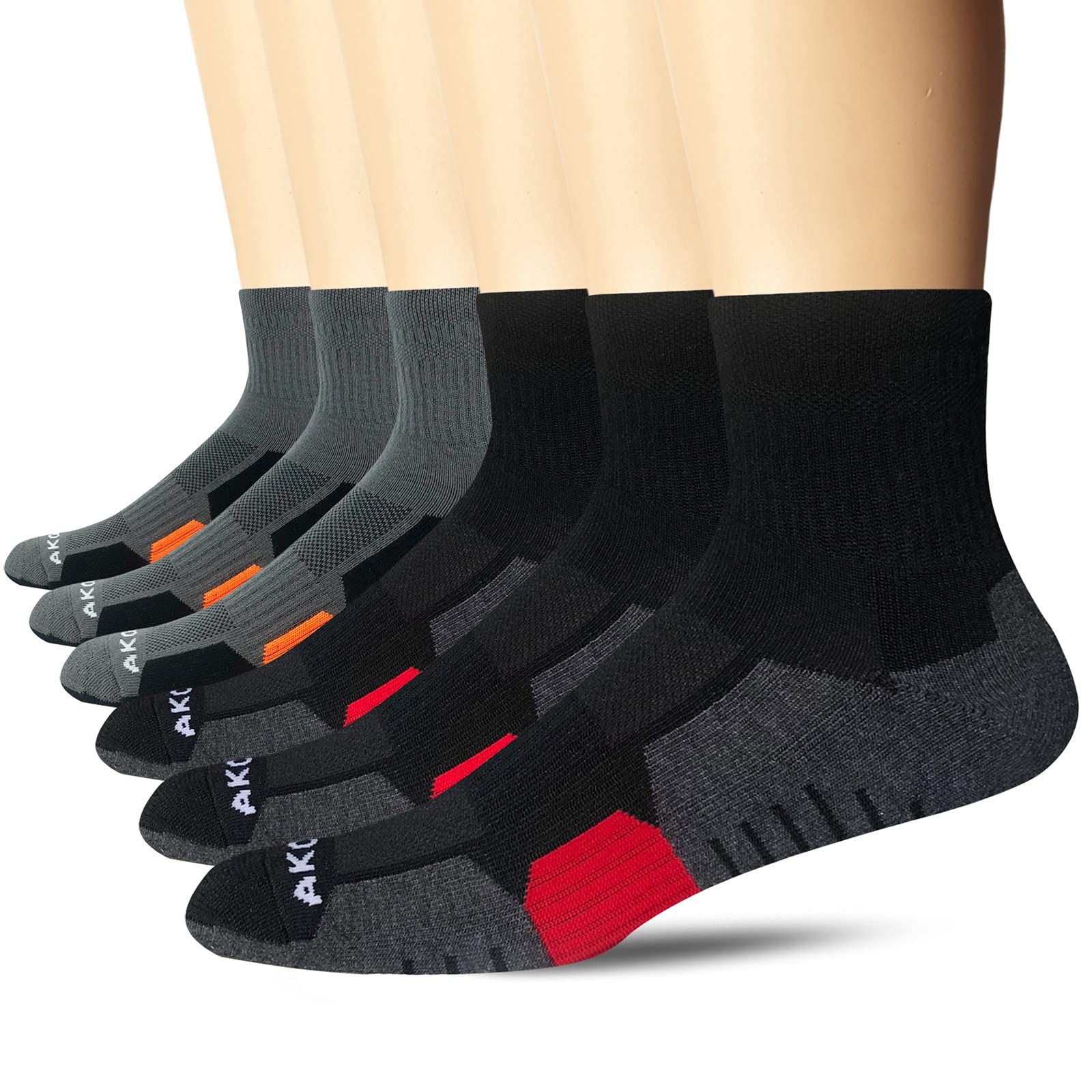 AKOENY Men's Performance Athletic Quarter Socks for Sport Walking Tennis (6 Pack) - - Medium