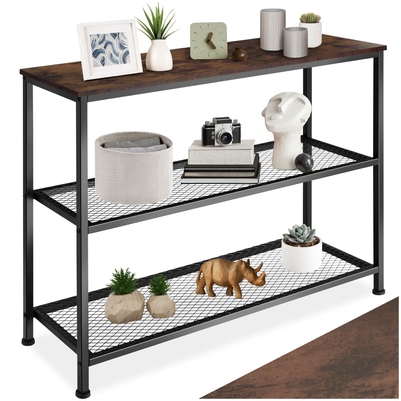 tectake® Console Meuble Bristol 100 x 30 x 81 cm, Style Industriel linéaire Cadre en Acier Robuste, Console Entree Meuble d'Entrée Couloir Salon Bureau, Décoration Maison, Couleur Bois Foncé