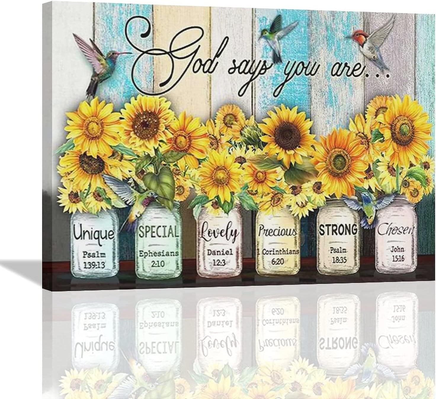 Rustic Sunflower Hummingbird Canvas Wall Art Inspirational Quotes Pictures Wall Decor God Says You Are Painting Prints Framed Modern Country Artwork Home Decoration for Bathroom Living Room Bedroom