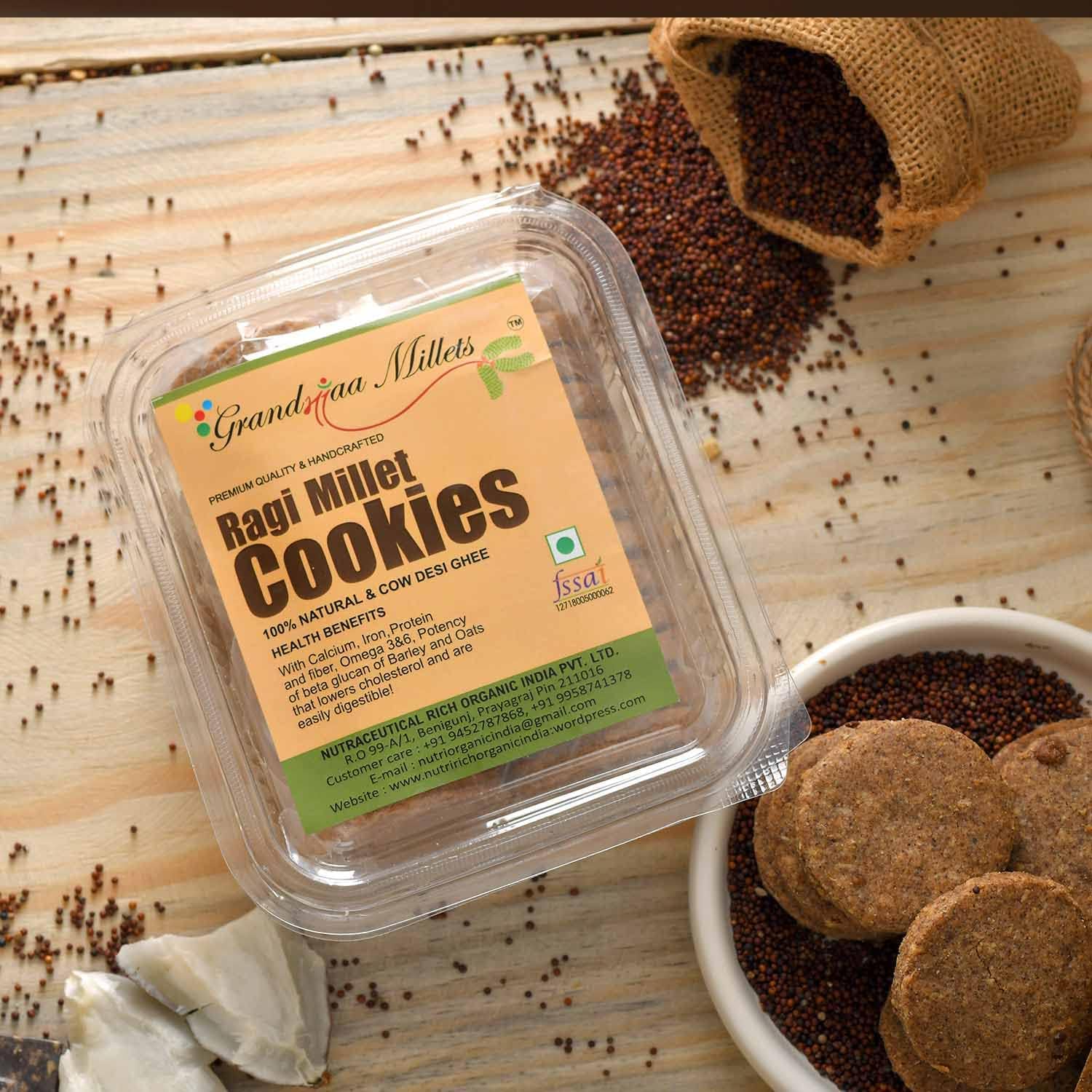 GRANDMAA MILLETS Ragi Cow Desi Ghee Cookies, High Fiber Delicious Cookies, 200 Grams