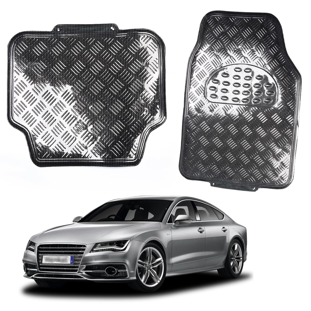 ECVV 4pc Heavy Duty Front & Rear Rubber Floor Mats for Car SUV Van & Truck | All Weather Protection Universal Fit