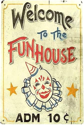 Letrero de metal de hojalata Fun House Circus Metal Decor Clown Art Kitchen Store Ranch Bar -8 X 12 pulgadas Metal Tin Sign