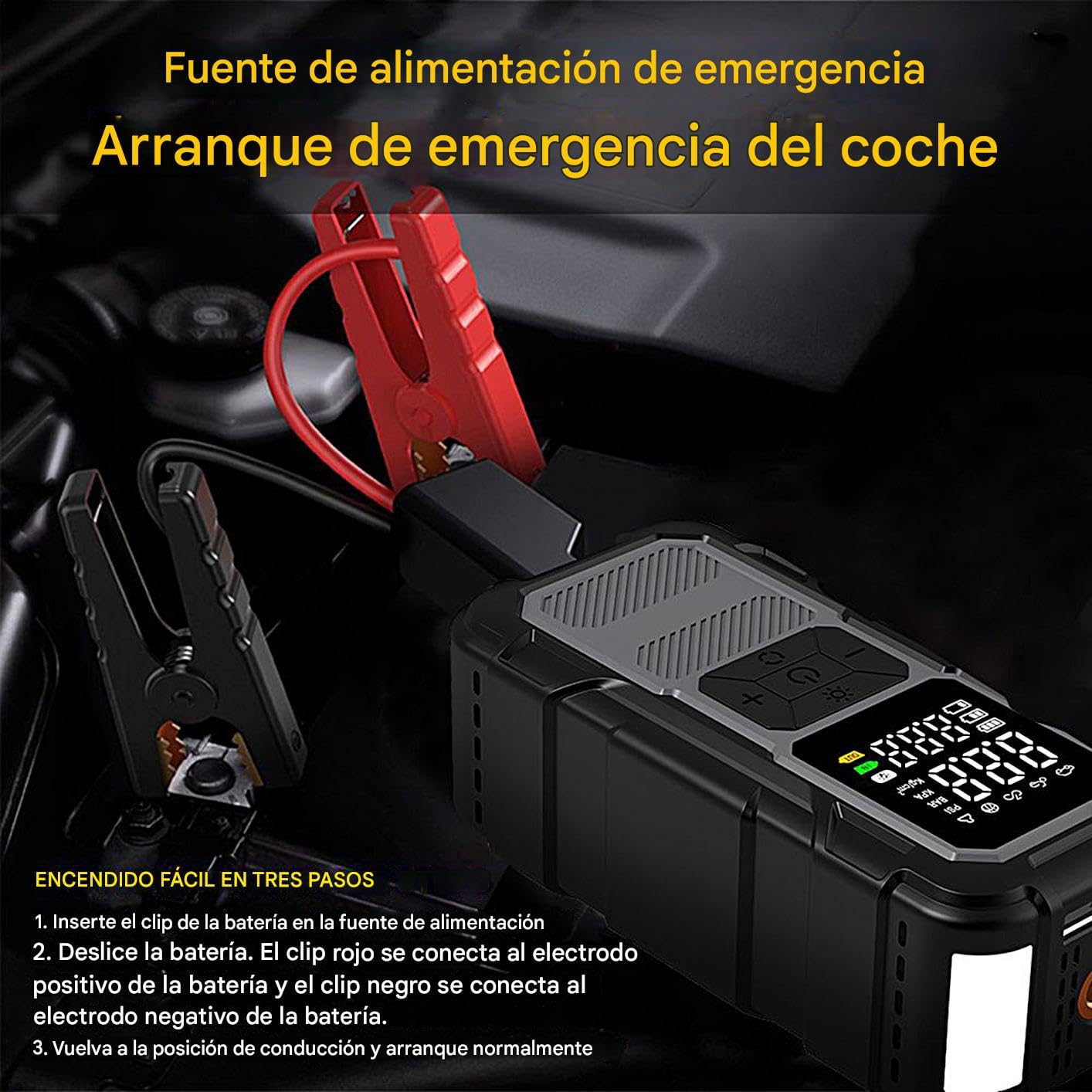 Arrancador de Coche con Compresor de Aire 4000A con Cables